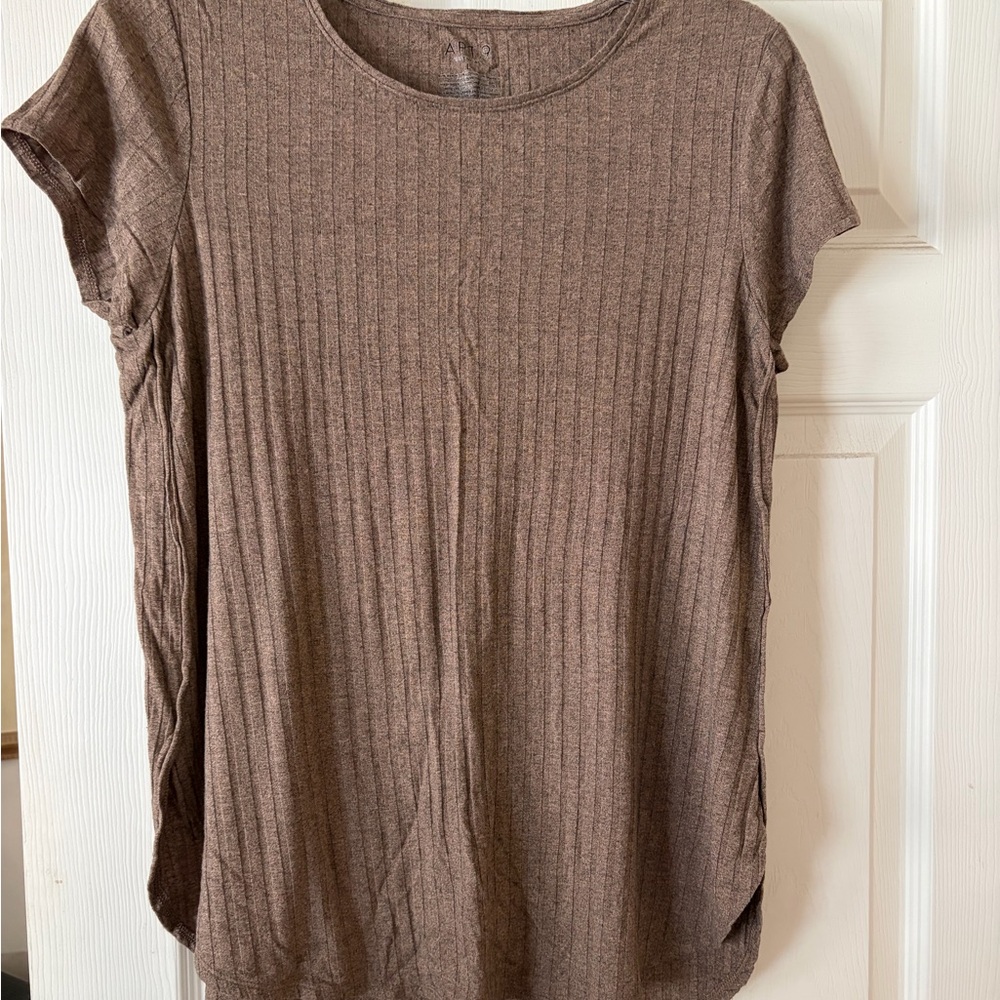 Apt. 9 Brown Ribbed Short Sleeve Tee